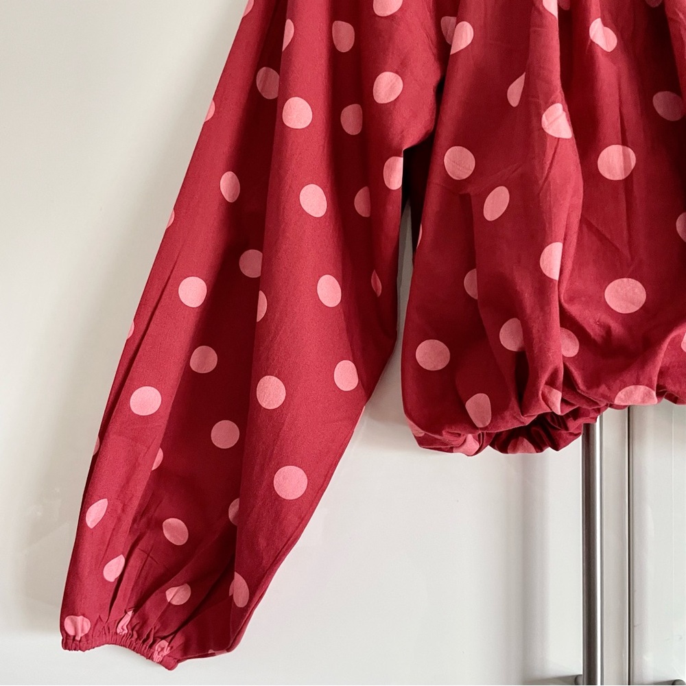 Anthropologie Maeve Poplin Bubble Up Blouse In Red Polka Dot Size XS NWT - Picture 12 of 12